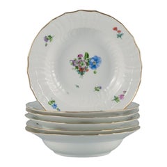 Vintage Royal Copenhagen Saxon Flower, Six Deep Plates in Hand-Painted Porcelain