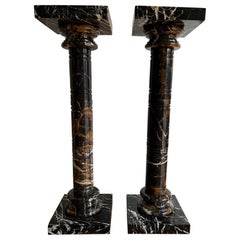 1970 Italian Black Gold Marble Pedestals, a Pair