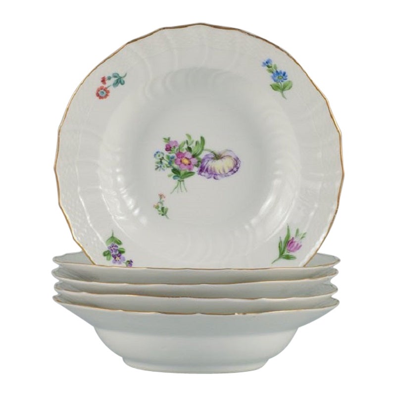 Royal Copenhagen Saxon Flower. Five Deep Plates in HandPainted Porcelain For Sale