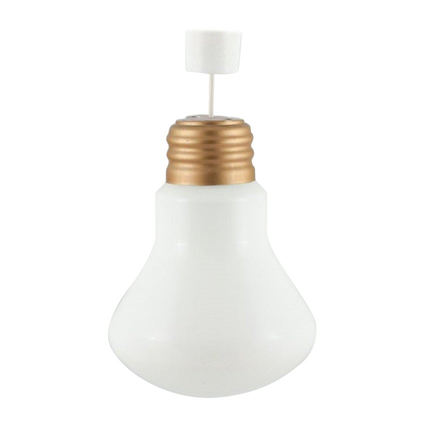 Light Bulb-Shaped Ceiling Lamp in Frosted Glass and Metal, Ingo Maurer Style For Sale