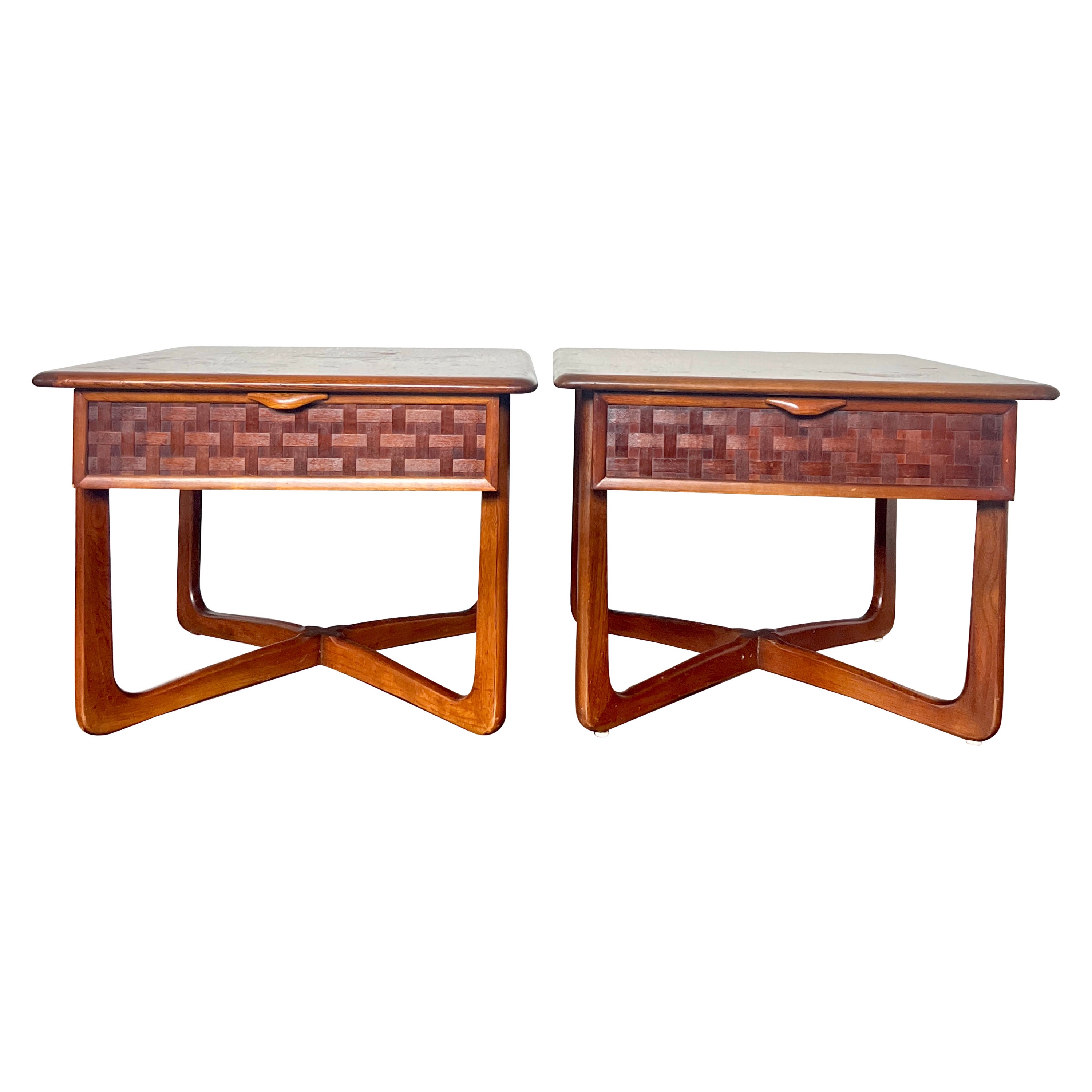 Pair of Mid-Century Modern Lane Perception Side Tables with a Cross Cross Base
