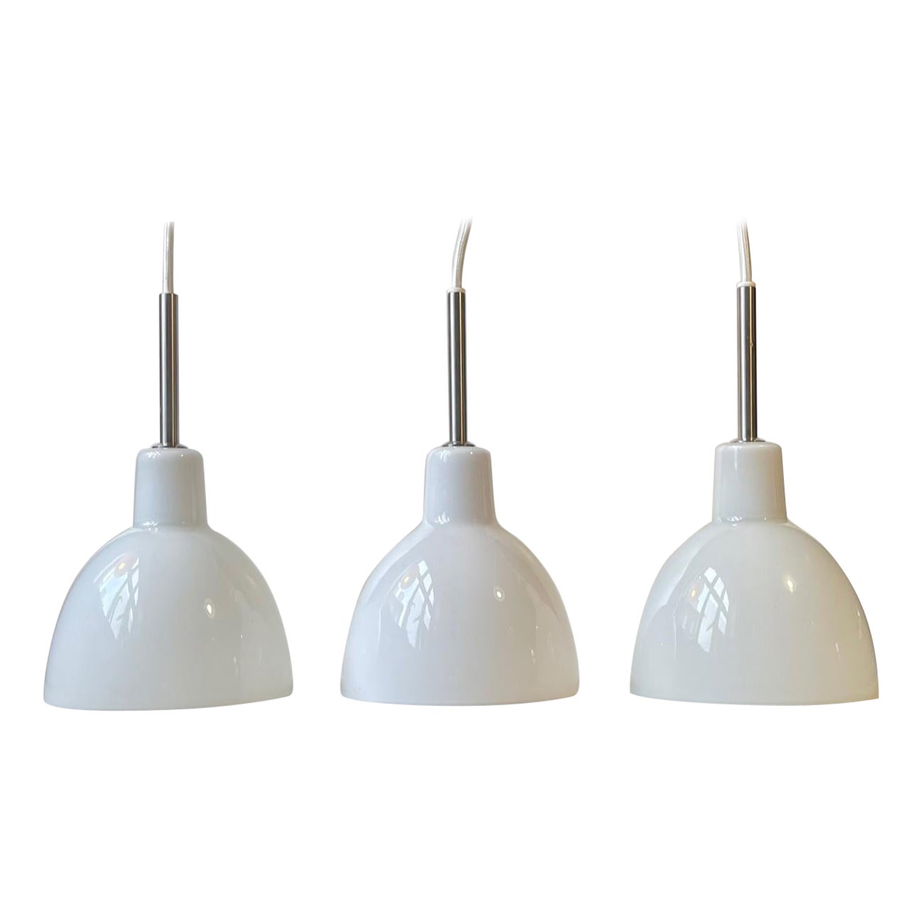 Louis Poulsen Toldbod White Opaline Glass Pendant Lamps, Set of 3