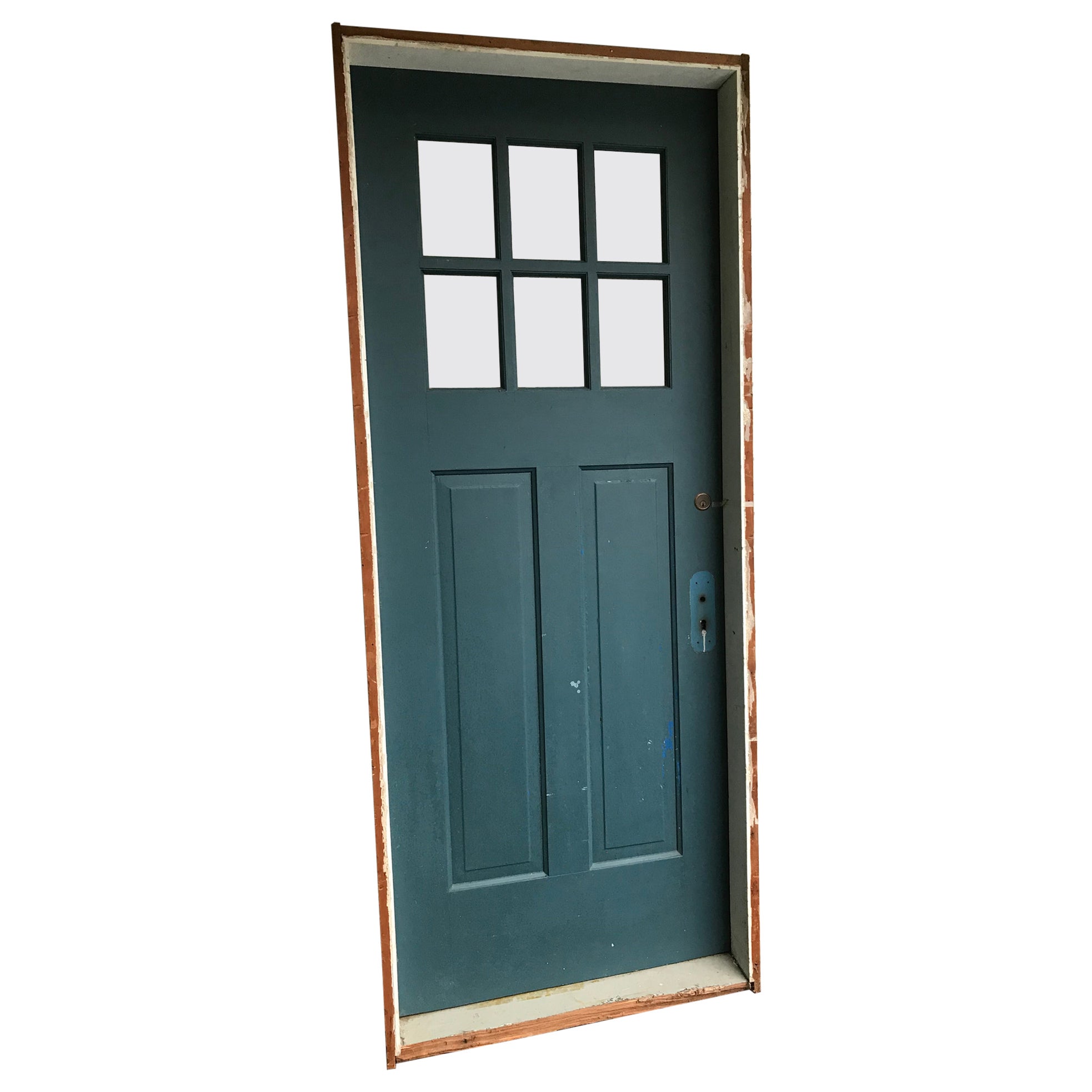 Große Arts and Crafts Crafts-Tür aus Massivholz mit Fenster und Beschlägen im Angebot