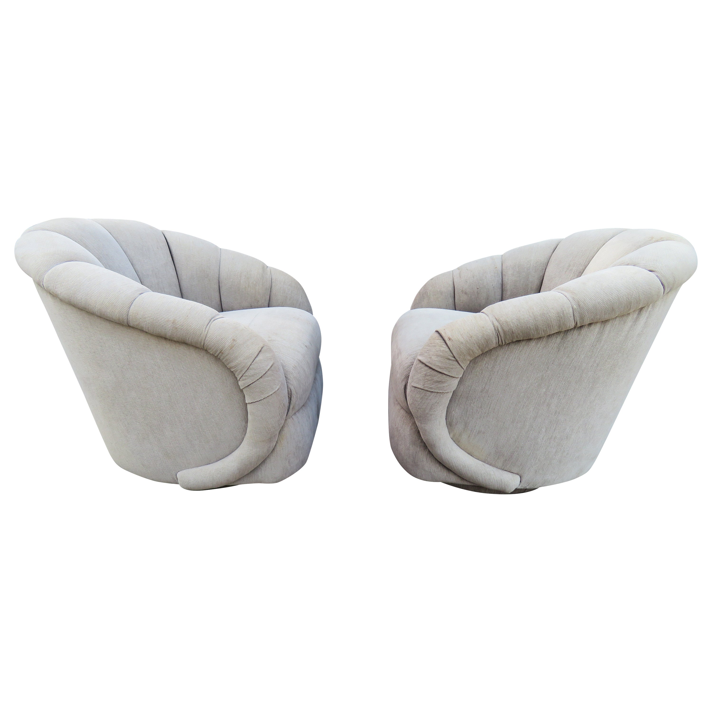 Wonderful Pair Croissant Back Swivel Rocker Lounge Chairs Mid-Century Modern