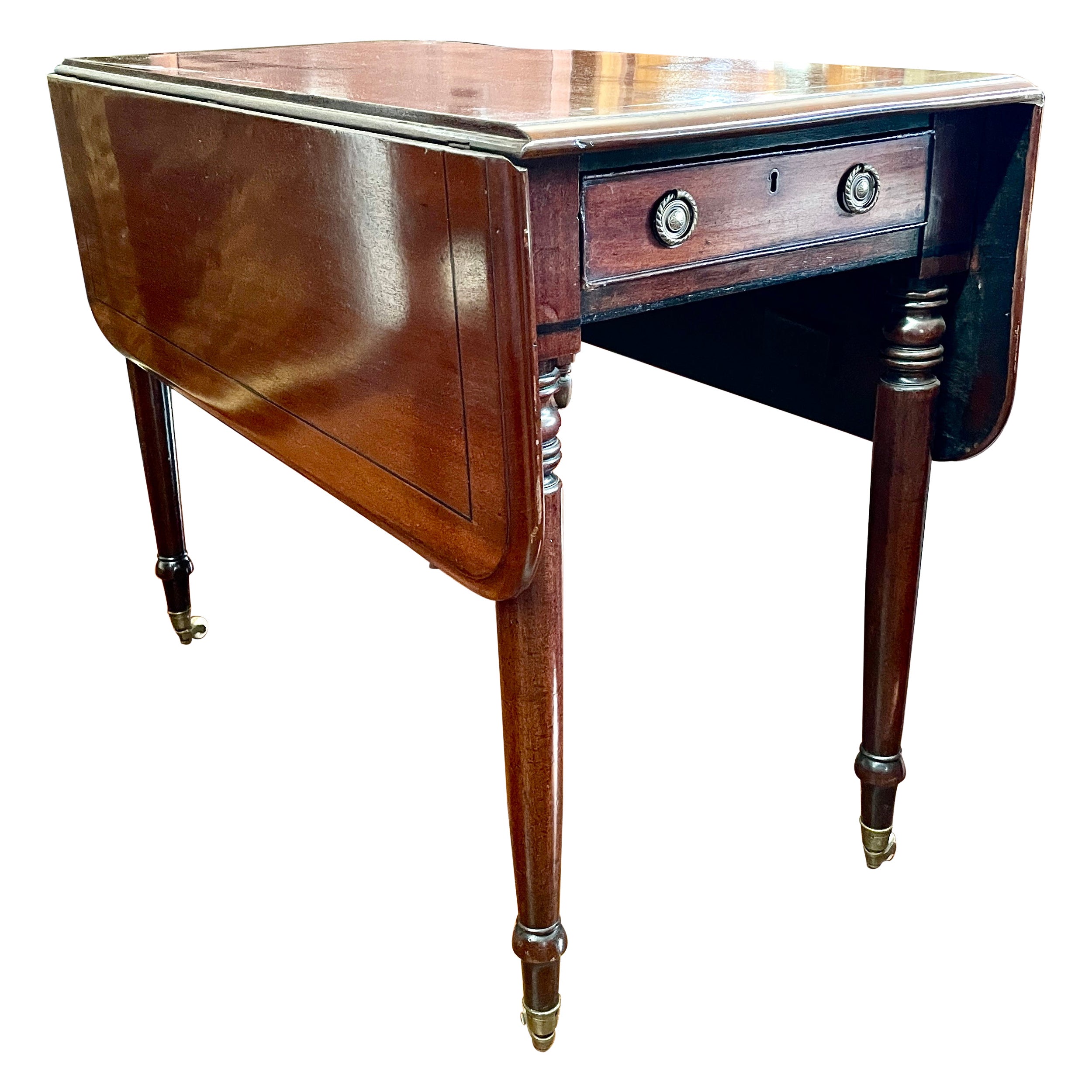 English George III Line Inlaid Mahogany Sheraton Style Drop-Leaf Pembroke Table For Sale