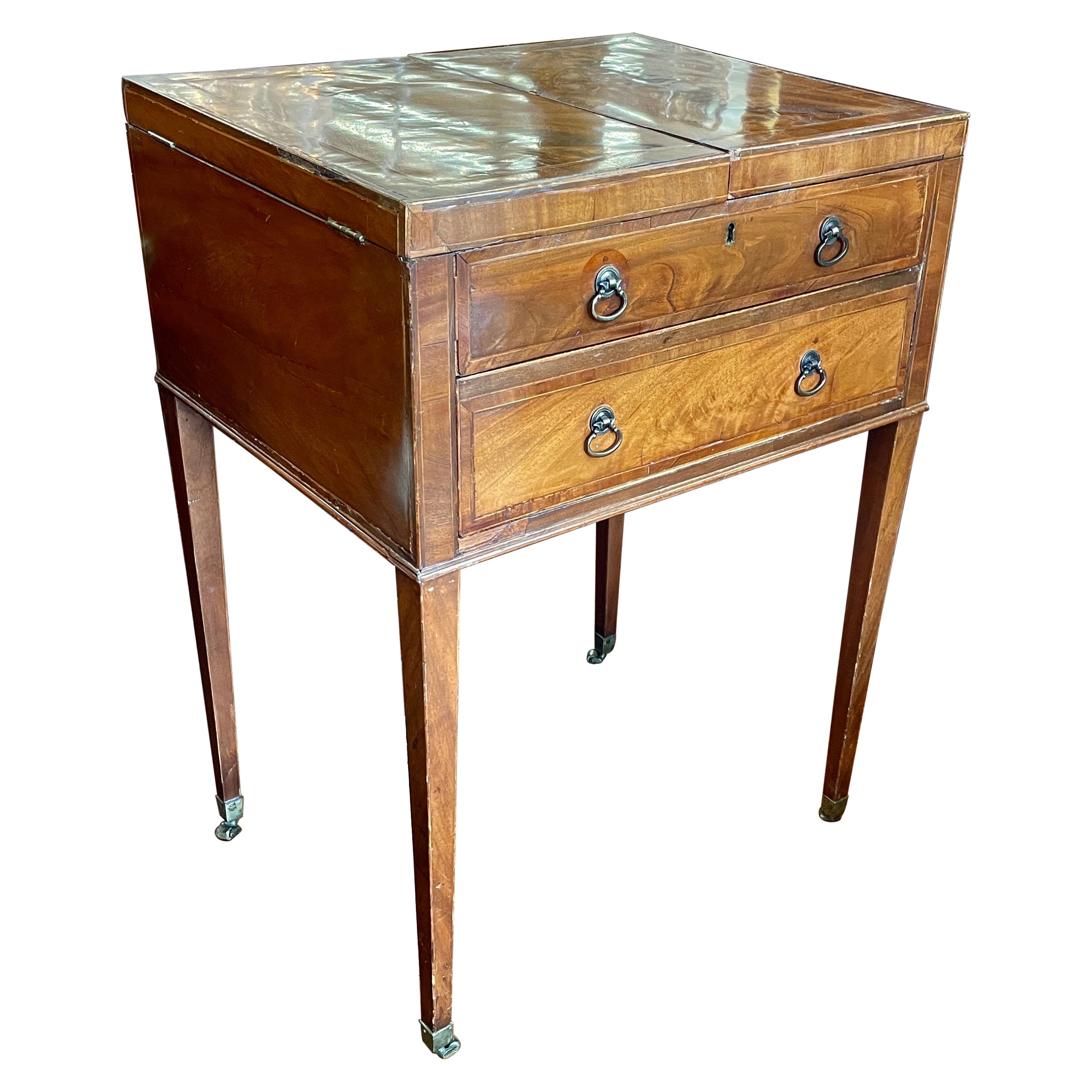 English George III Inlaid Mahogany Gentleman's Dressing Table or Beau Brummel For Sale