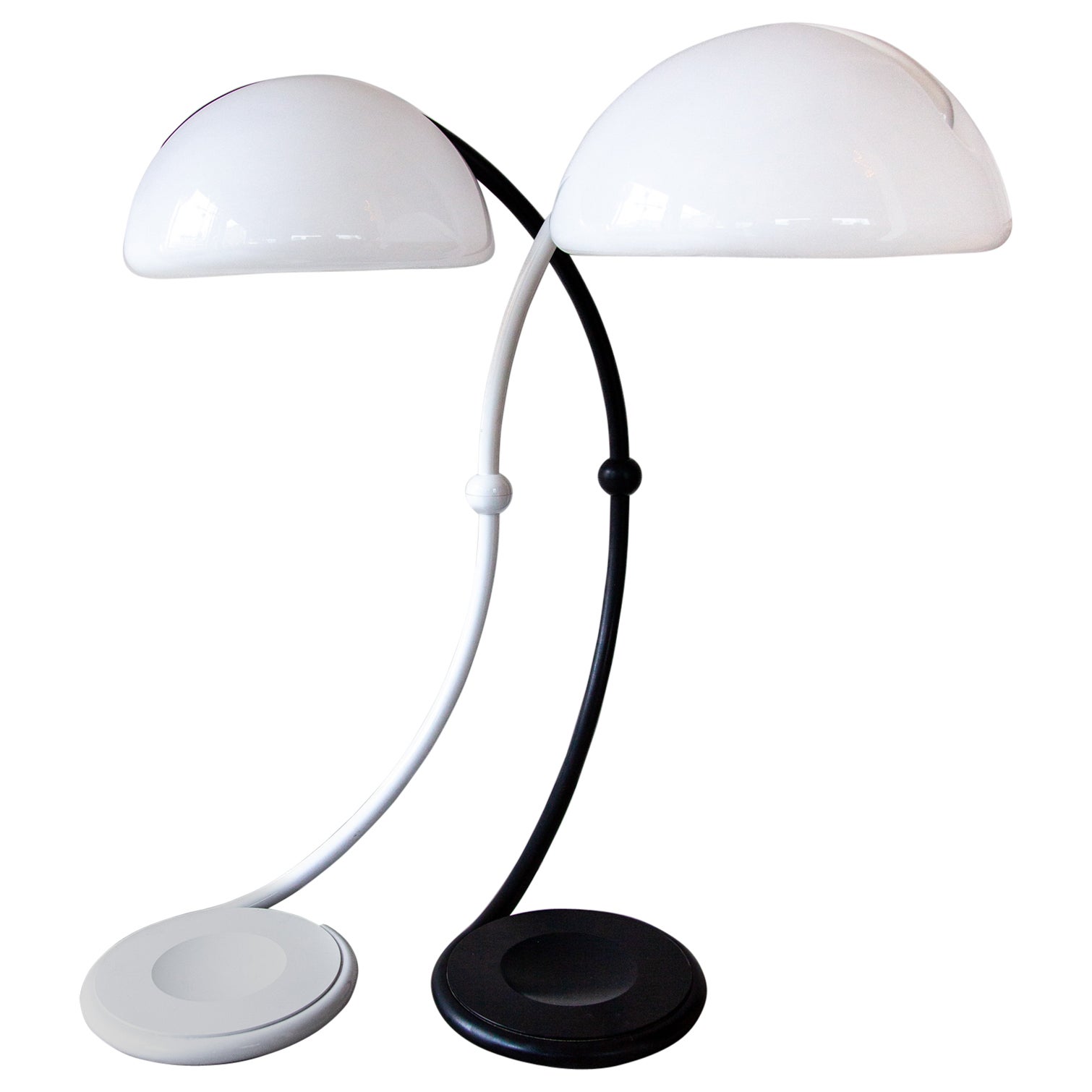Set of Two Model"Serpente" Black and White Martinelli Floor Lamps, Italy