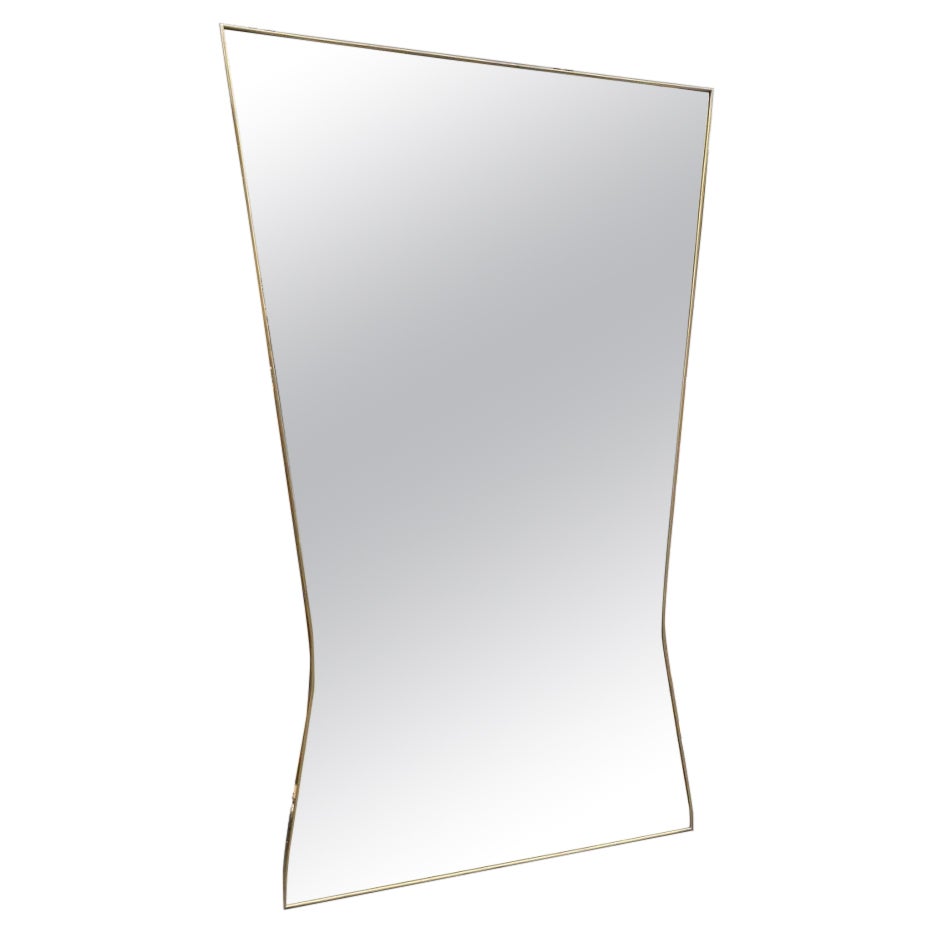 Handsome Large Mid-Century Brass Mirror, Italy