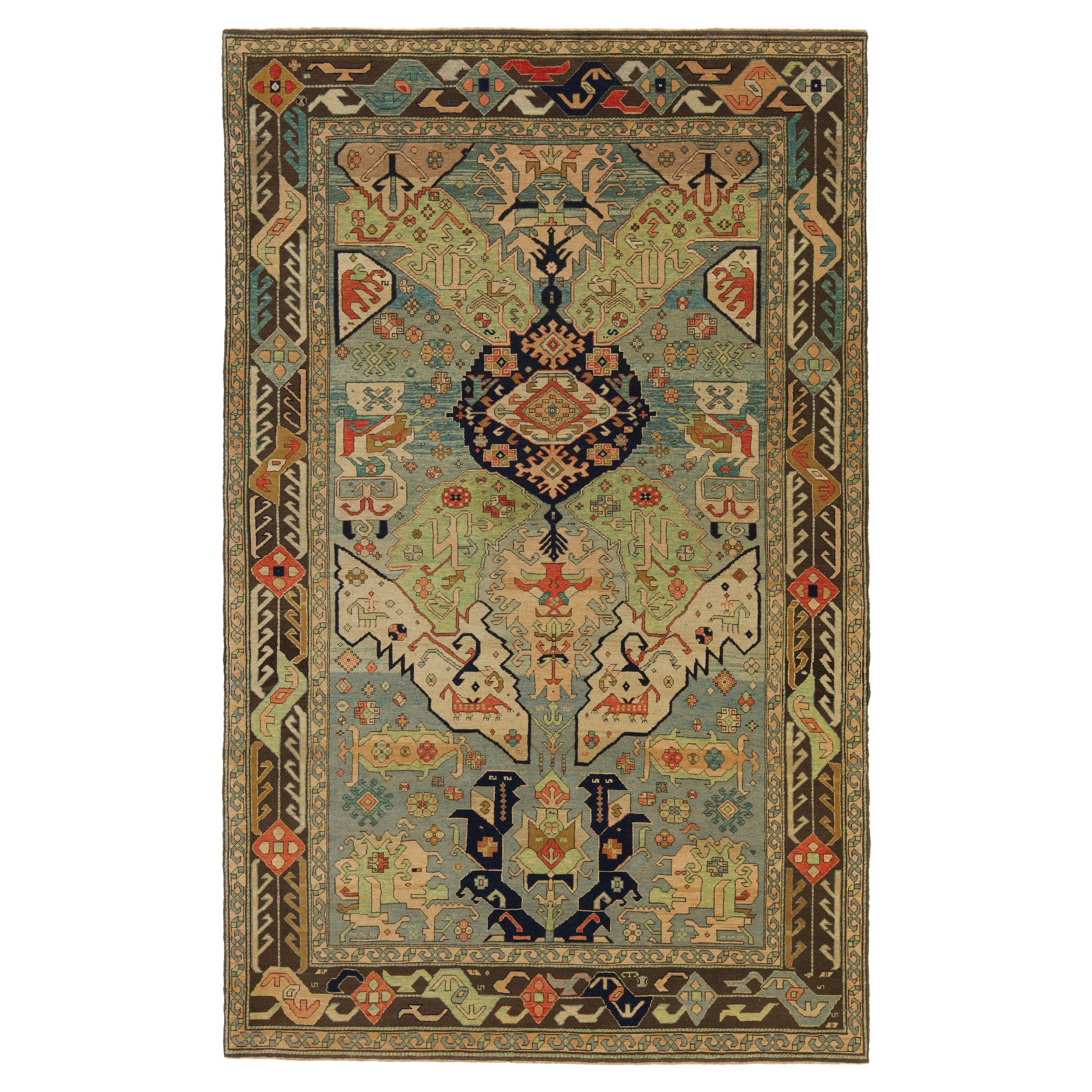 Ararat Rugs Tapis Dragon, Antique Revival Museum Caucasus Carpet, Natural Dyed en vente