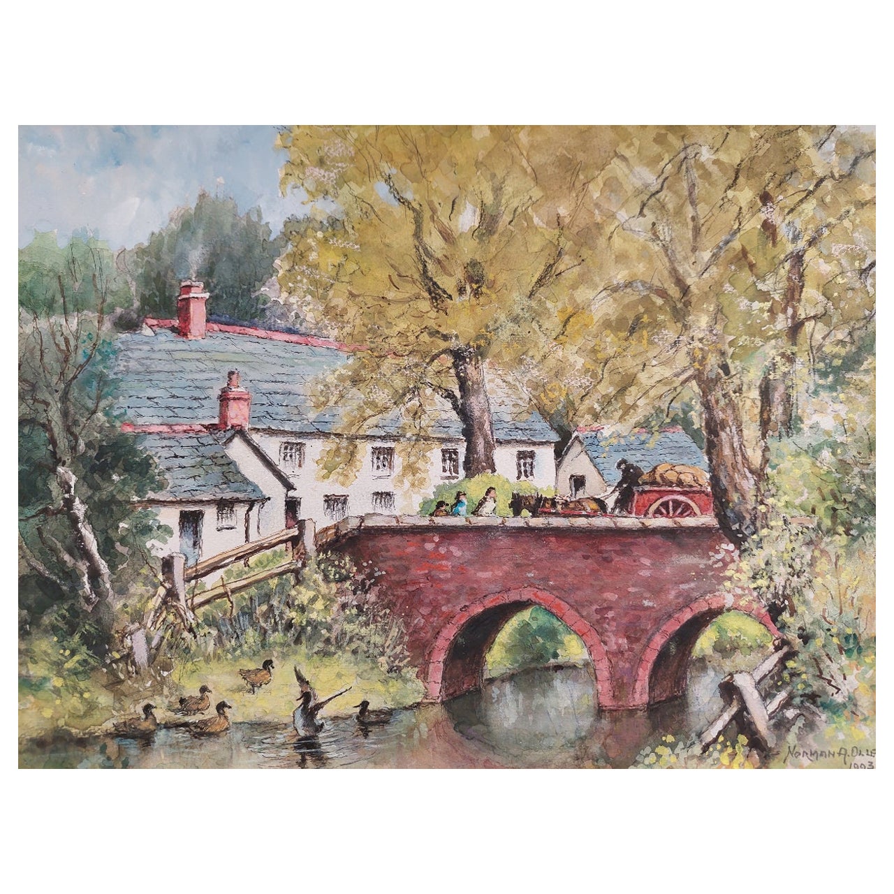 Traditionelles englisches Gemälde des 20. Jahrhunderts Derrington Mill Holsworthy Devon im Angebot