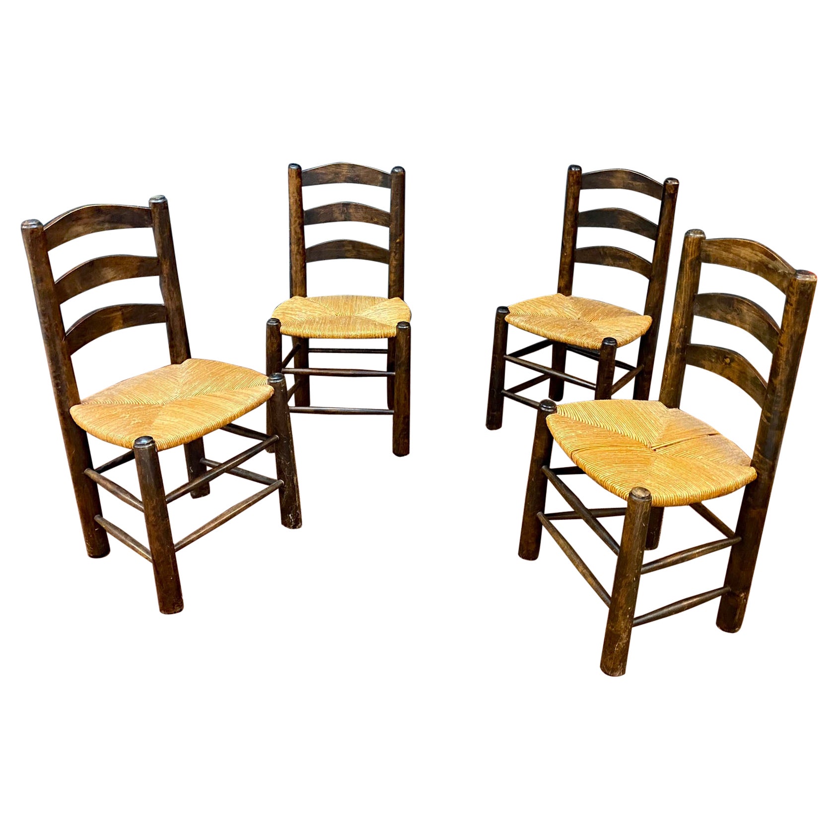 Four Brutalist Pine Chairs, circa 1950 For Sale