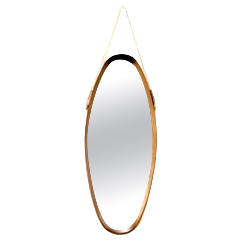 Danish 1970s Oval Mirror with Rope Handle