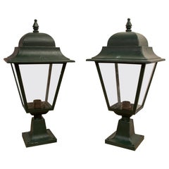 Spanish Pair of Entrance Lanterns of Iron Painted in Green with Crystals
