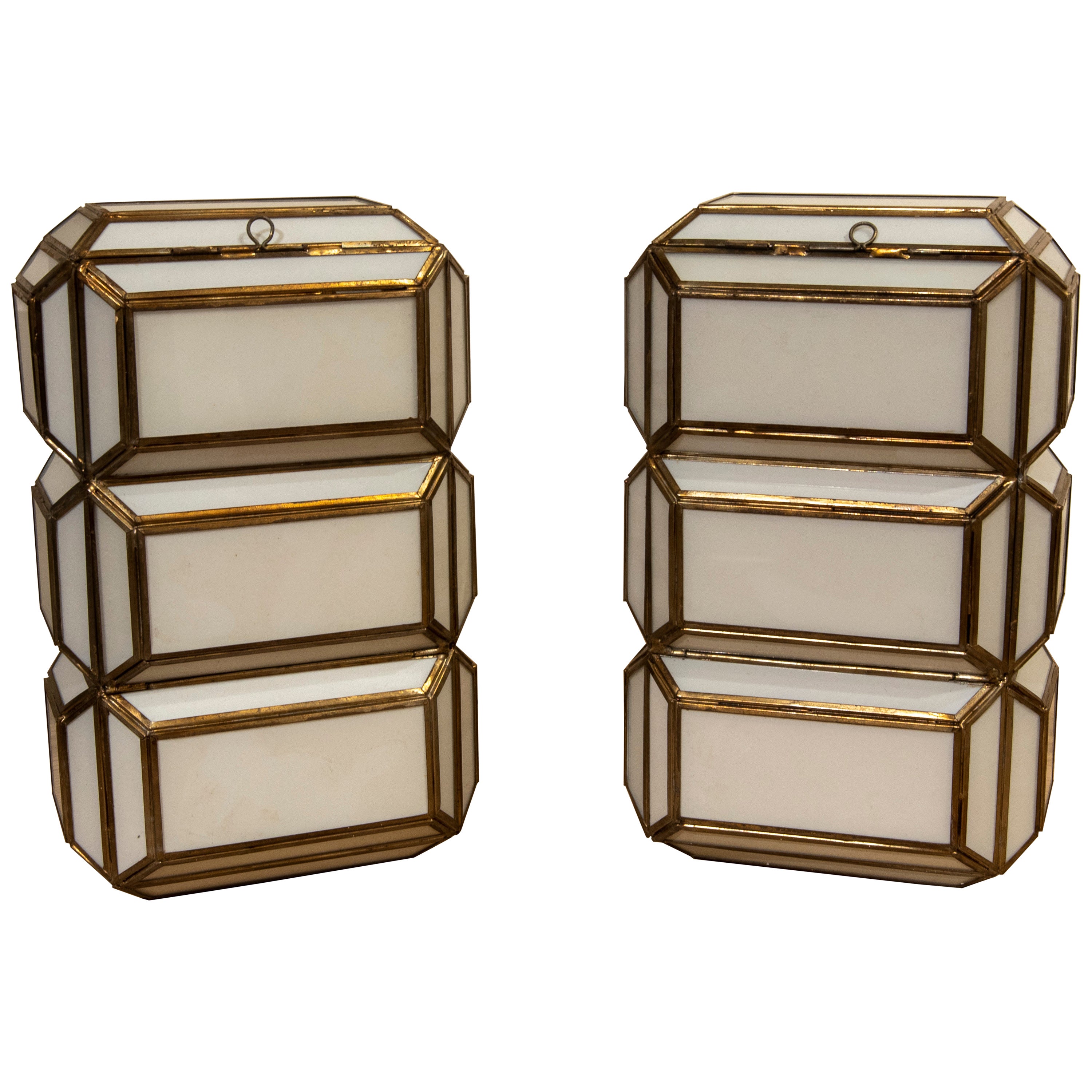 Andalusian Pair of Wall Lamps in Metal and Translucent Glass