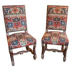 Pair of Newly Upholstered Wooden Armchairs with Studded Joints