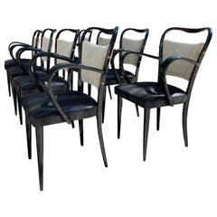 Set of Eight Dining Chairs, Italy 1950s, Carlo de Carli, Black, Brass