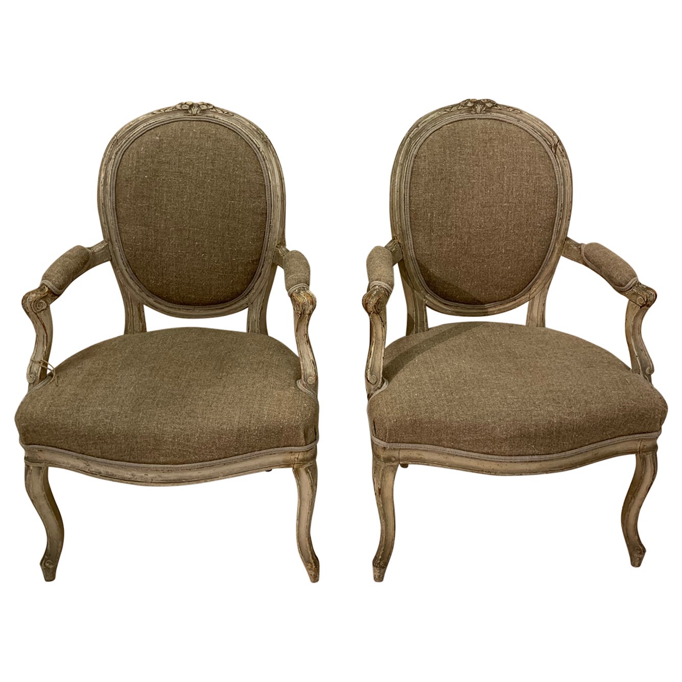 Pair of 18th Century Painted Square Back Louis XVI Fauteuils For Sale ...