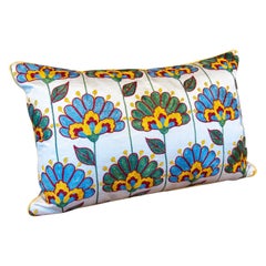 Vintage Uzbekistan Suzani Cushion Made of Silk and Cotton Fabric in Bright Colours