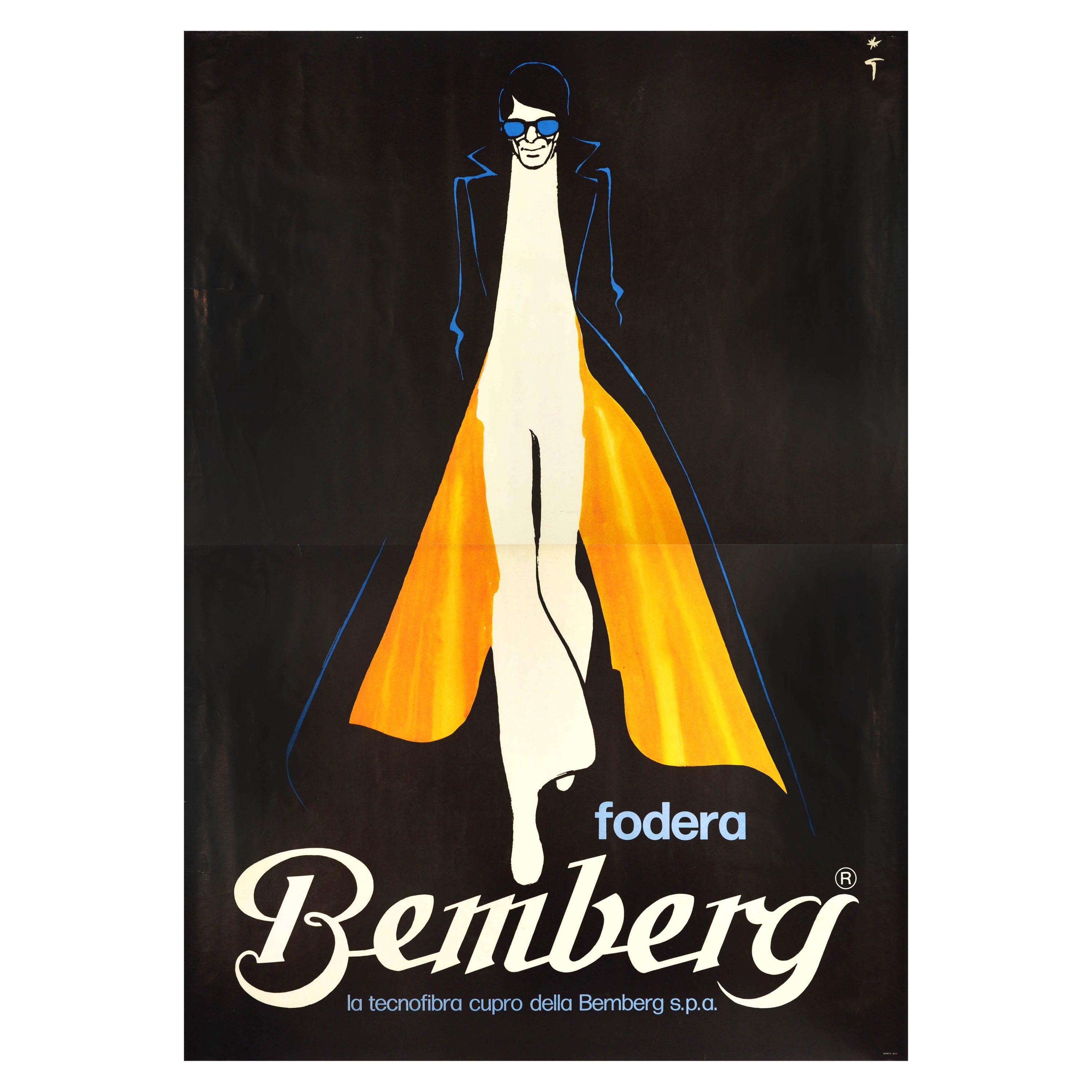 Affiche publicitaire originale de mode vintage Bemberg - Manteau design Rene Gruau