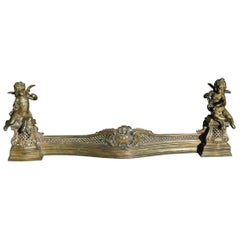 French Bronze Flanking Winged Cherub & Shell Foliage Fire Place Fender C. 1800