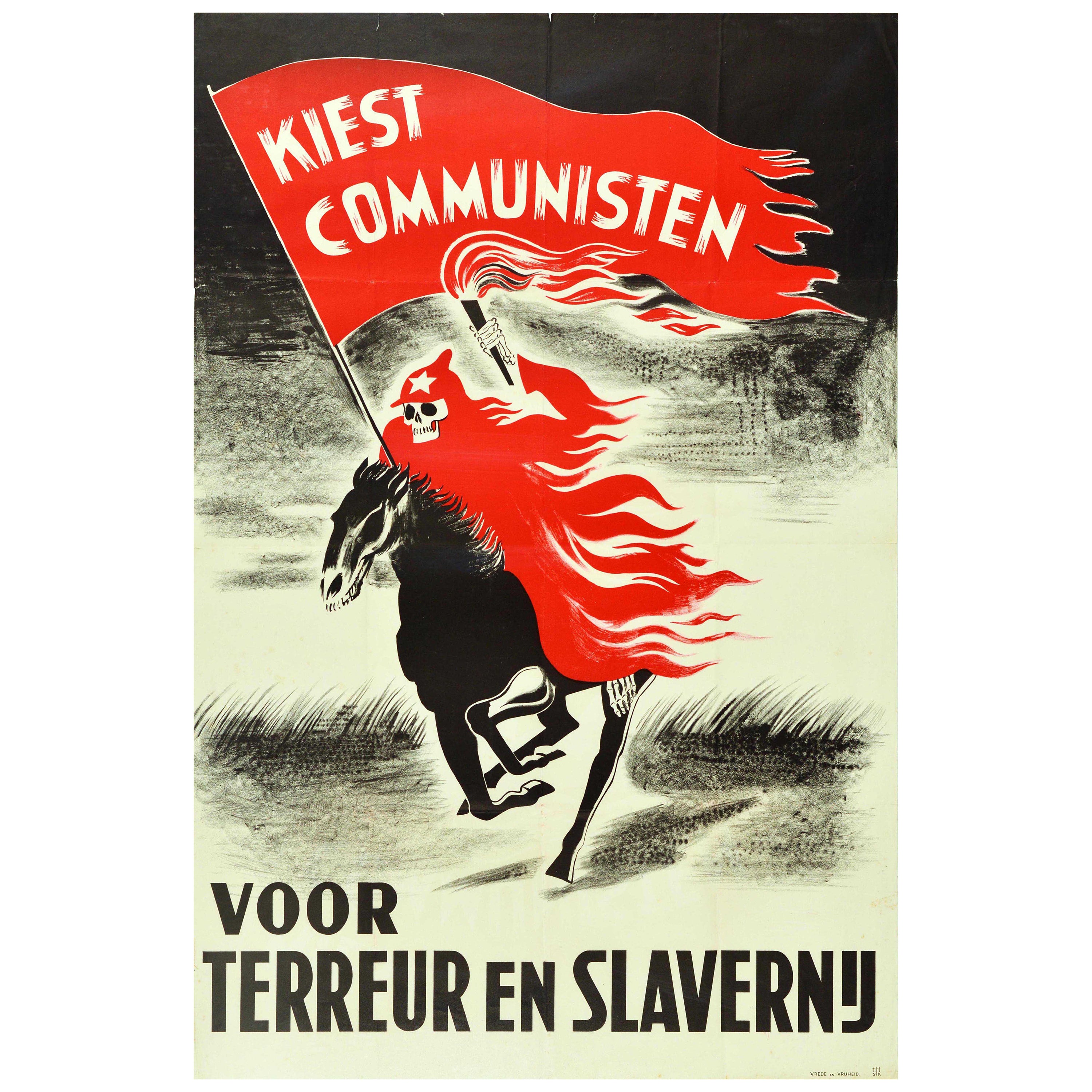 Affiche rétro originale de propagande des élections néerlandaises, Tchécisme et esclavage