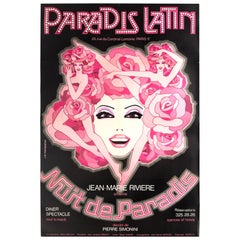 Affiche publicitaire du cabaret français Nuit de Paradis Latin des années 70, Fonteneau