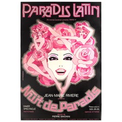 Vintage Paradis Latin Nuit De Paradis 70s French Cabaret Advertising Poster, Fonteneau