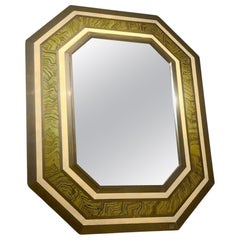 Spectacular Lacquered Wood & Bronze Mirror by Jean-Claude Mahey, France 1970