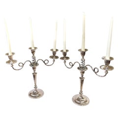 Antique Pair English "Old Sheffield Plate" Geo. III "Adam" Style 3-Light Candelabra 