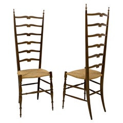 Pair of Chiavari Wood Italian Chairs with Ladder High Back, 1950s