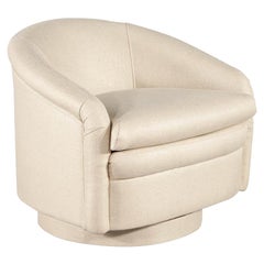 Retro Mid-Century Modern Fully Upholstered Swivel Lounge Chair in Cream Linen
