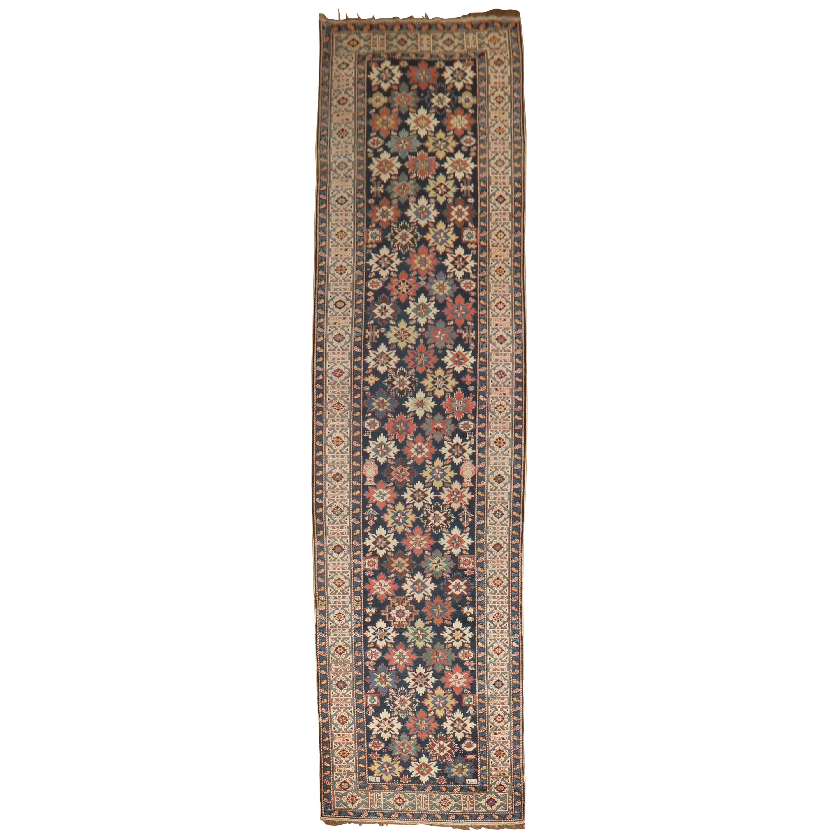 Tapis de couloir caucasien ancien Shirvan Flocon de neige