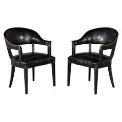 Retro Pair of Executive Arm Chairs Fully Upholstered in Faux Croc Leather