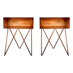 Pair of Luxury Oxidised Copper Robot Side Tables, End Tables, Nightstands