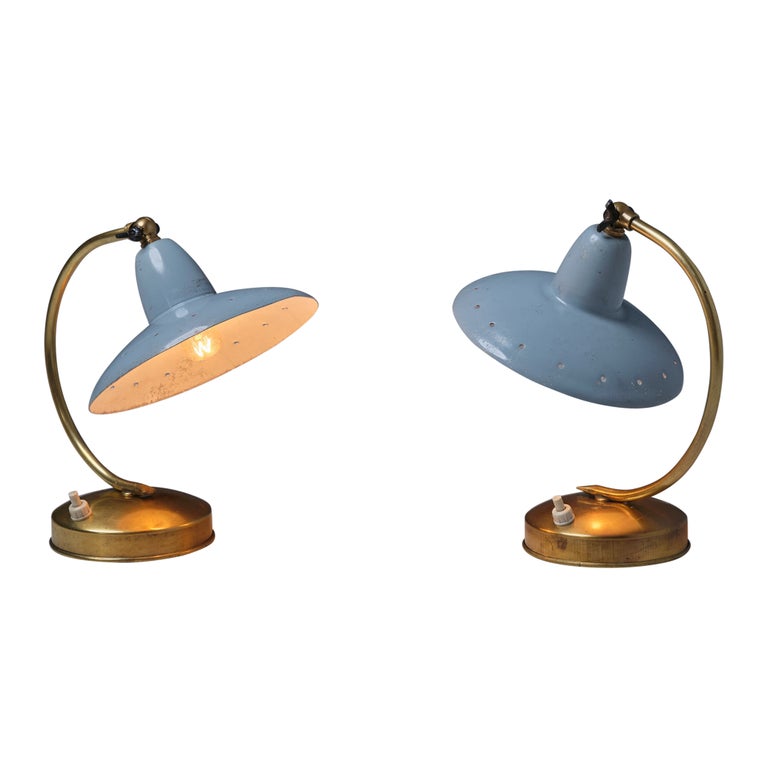 Pair of Abat Jours, Italian Design, Light Blue Table Lamps, Italy, 1950s at 1stDibs