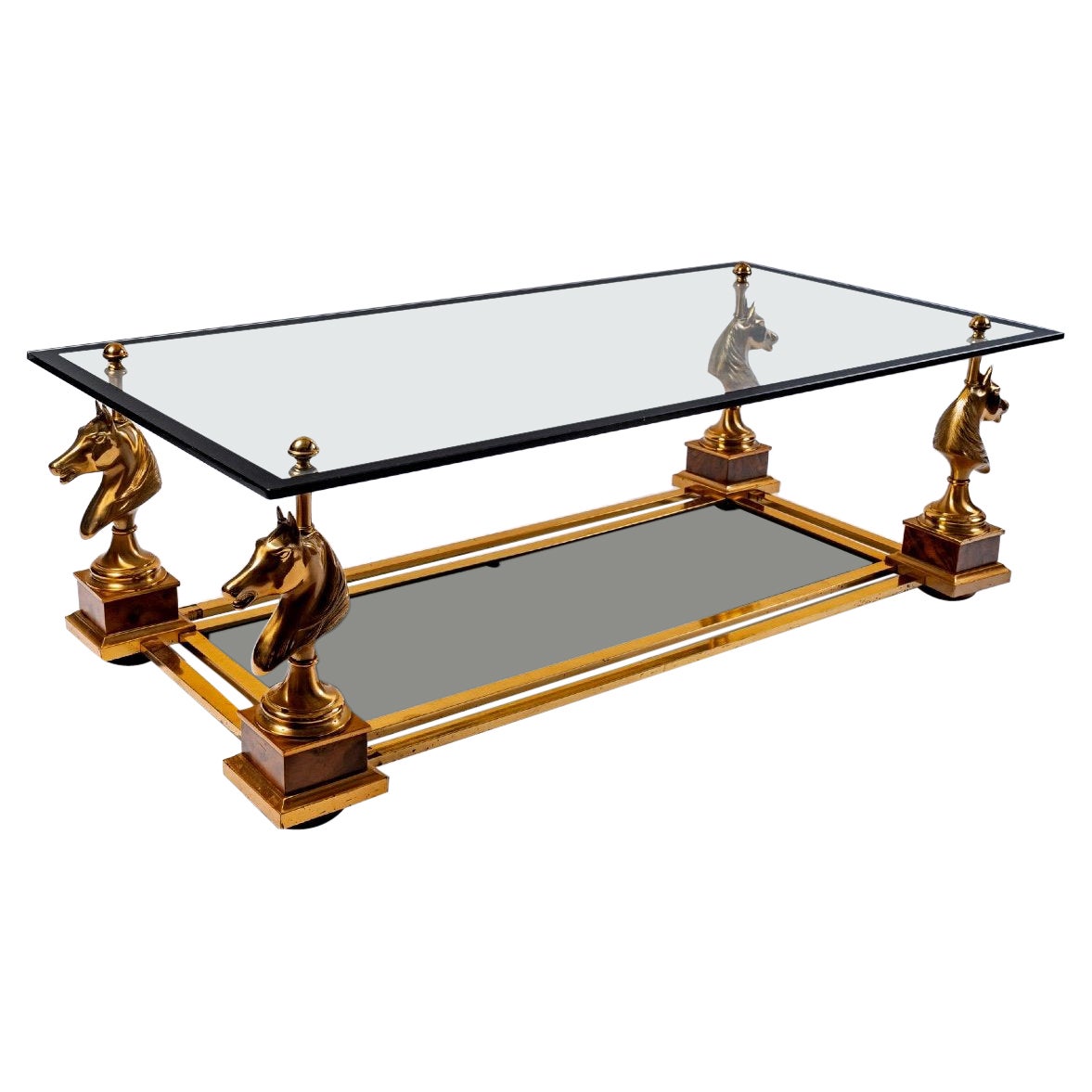 Table Basse Cheval - Verre et Bronze Doré - Maison Charles - Période : 20e