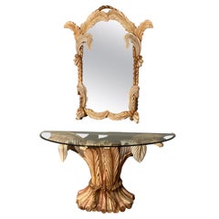 Chelini Italien Console with Mirror Hand Carved 70s 80s Hollywood Regency
