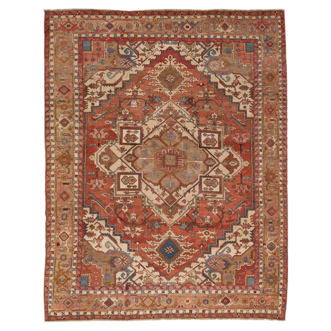 Rust 19th Century Antique Persian Serapi Wool Rug with Medallion Design ...