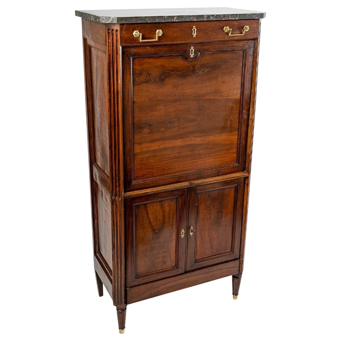 Louis XVI Secretaire, Waxed Polished Mahogany Veneer, 18th Century For Sale