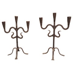 Pair of Hand Forged Iron Candle Holders from Spain, circa 1800