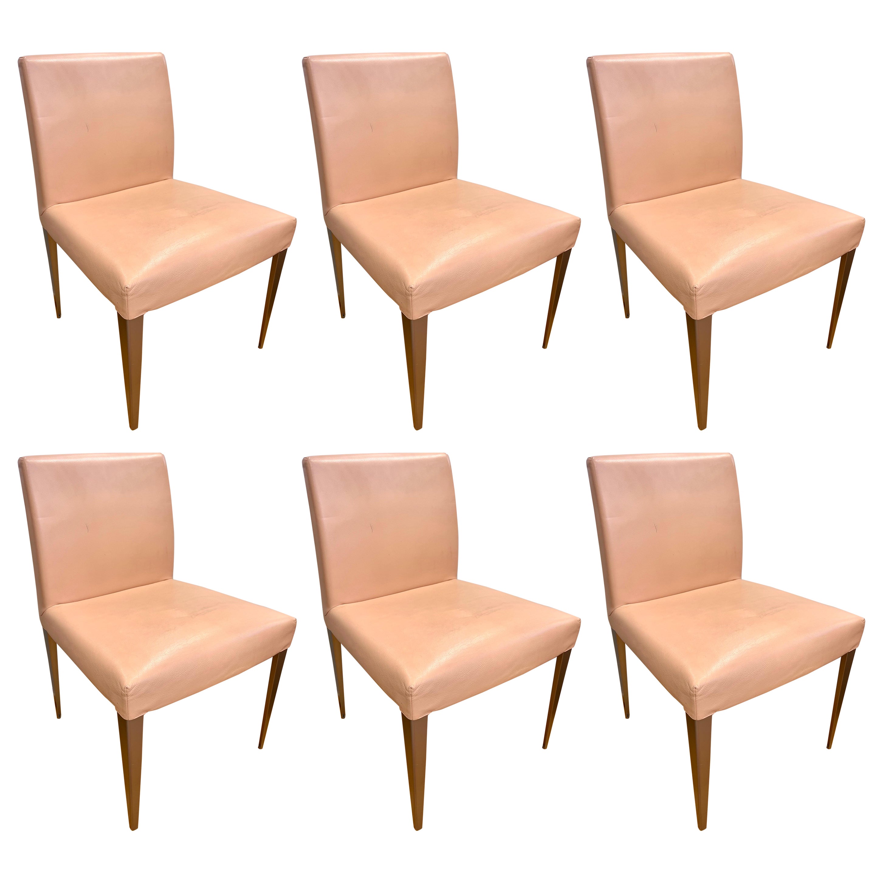 Set of Six B&B Italia Melandra by Antonio Citterio Pink Leather Dining Chairs
