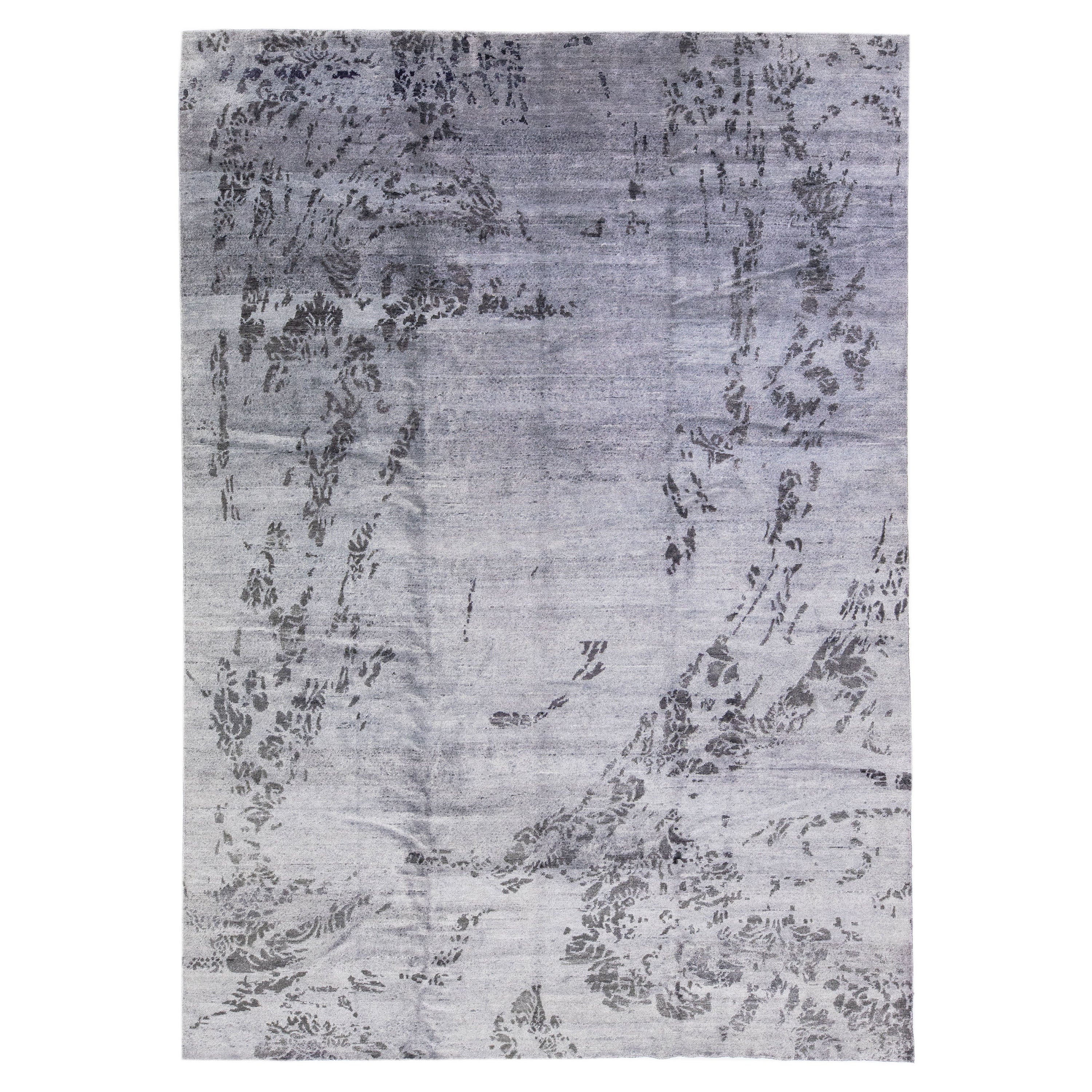 Tan Modern Handmade Silk Rug with Chevron Design For Sale at 1stDibs