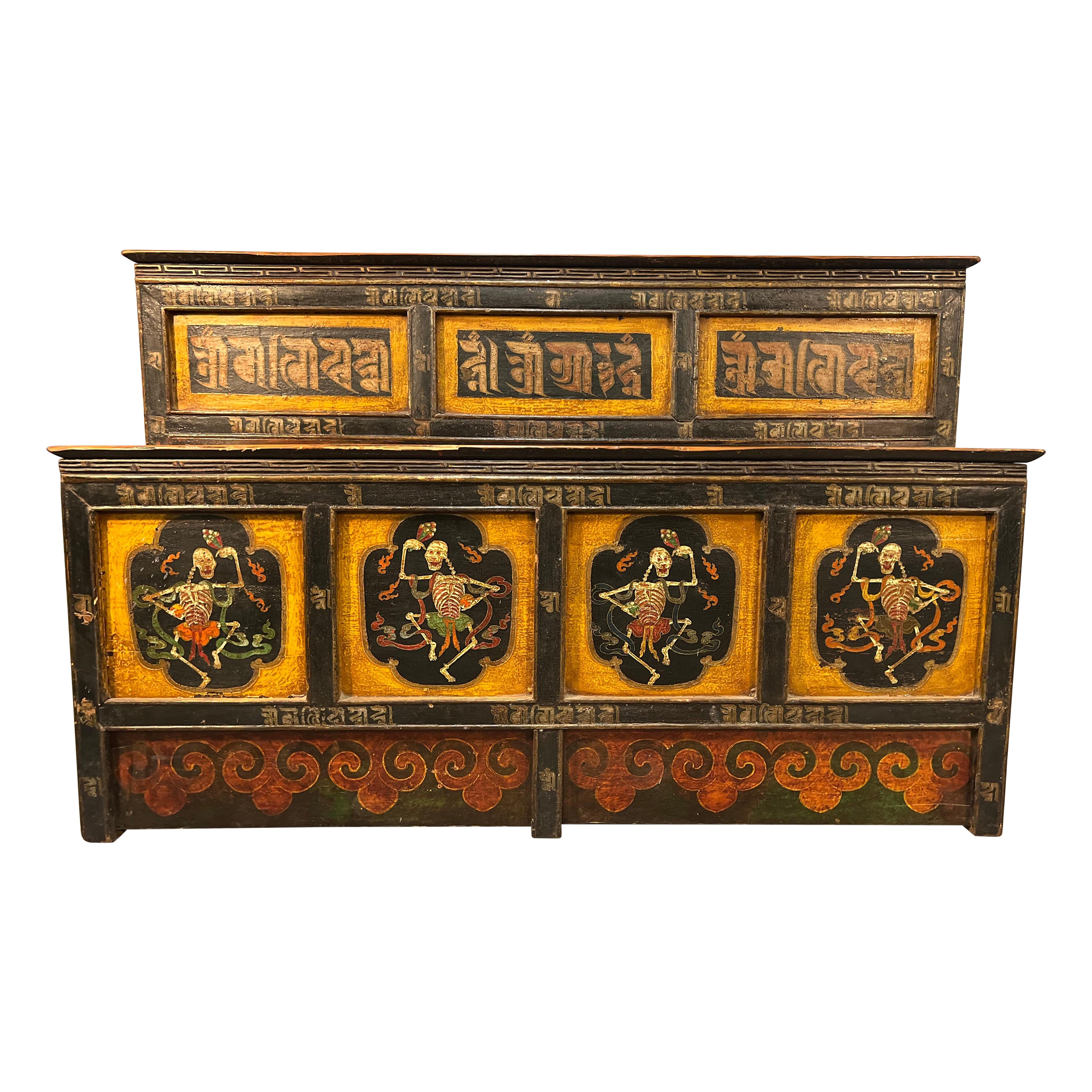 Tibetan Alter Table in a Yellow, Black and Red Painted Finish For Sale