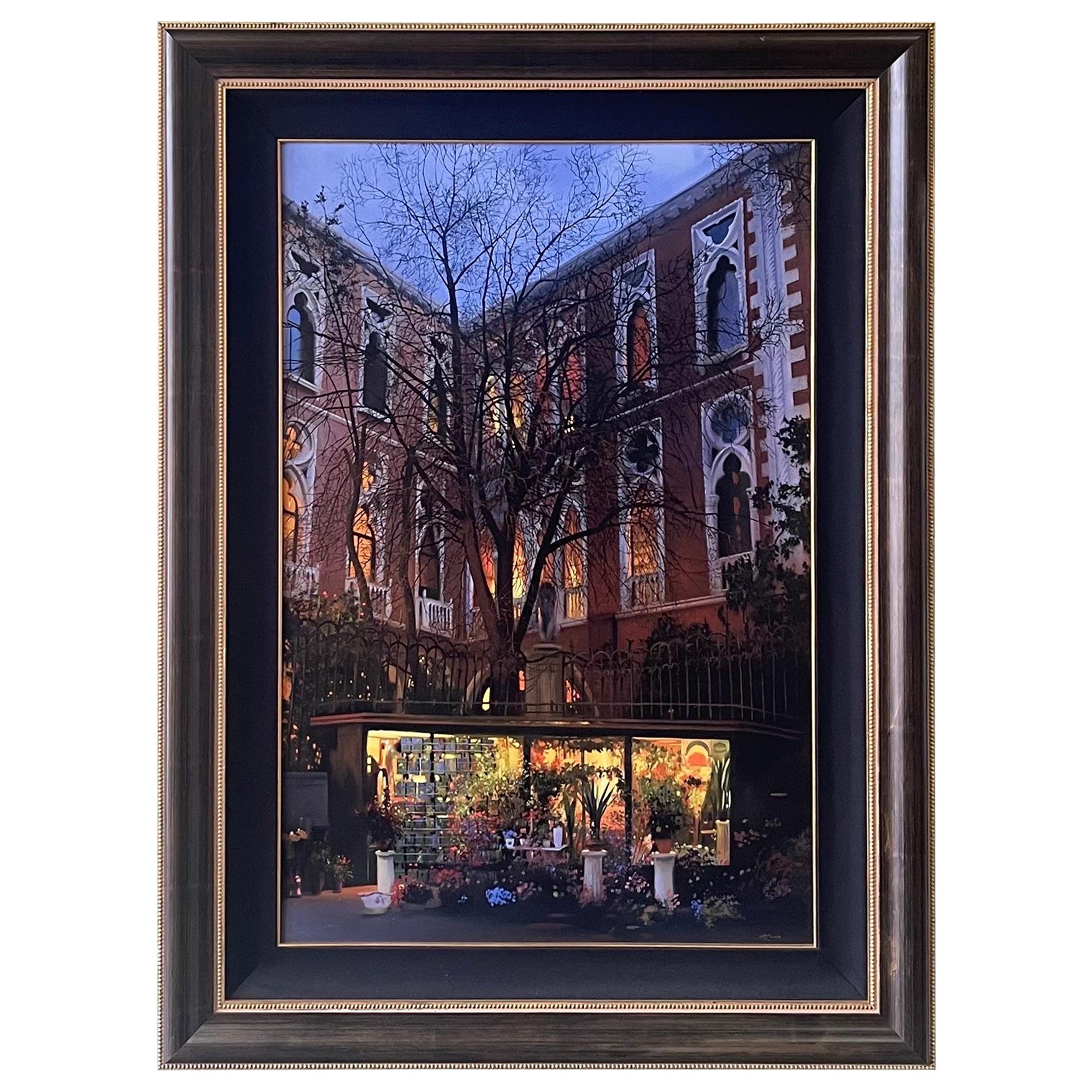 Large Photo-Realistic European Courtyard Original Painting by Vladimir Sorin For Sale