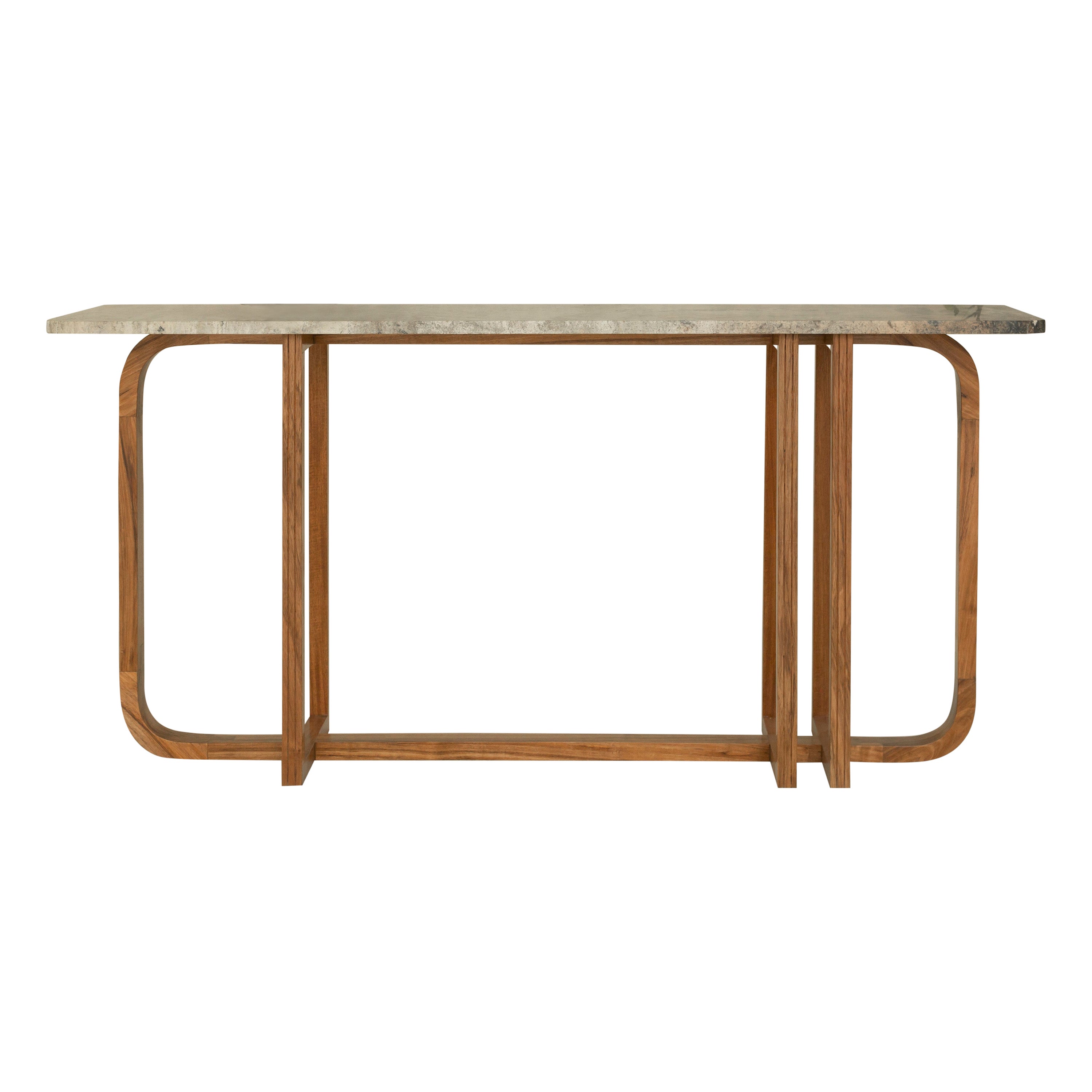 Samara Console Table in Tzalam Wood and Travertine Marble by Tana Karei For Sale