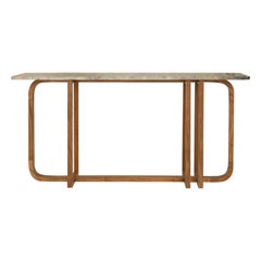 Samara Console Table in Tzalam Wood and Travertine Marble by Tana Karei