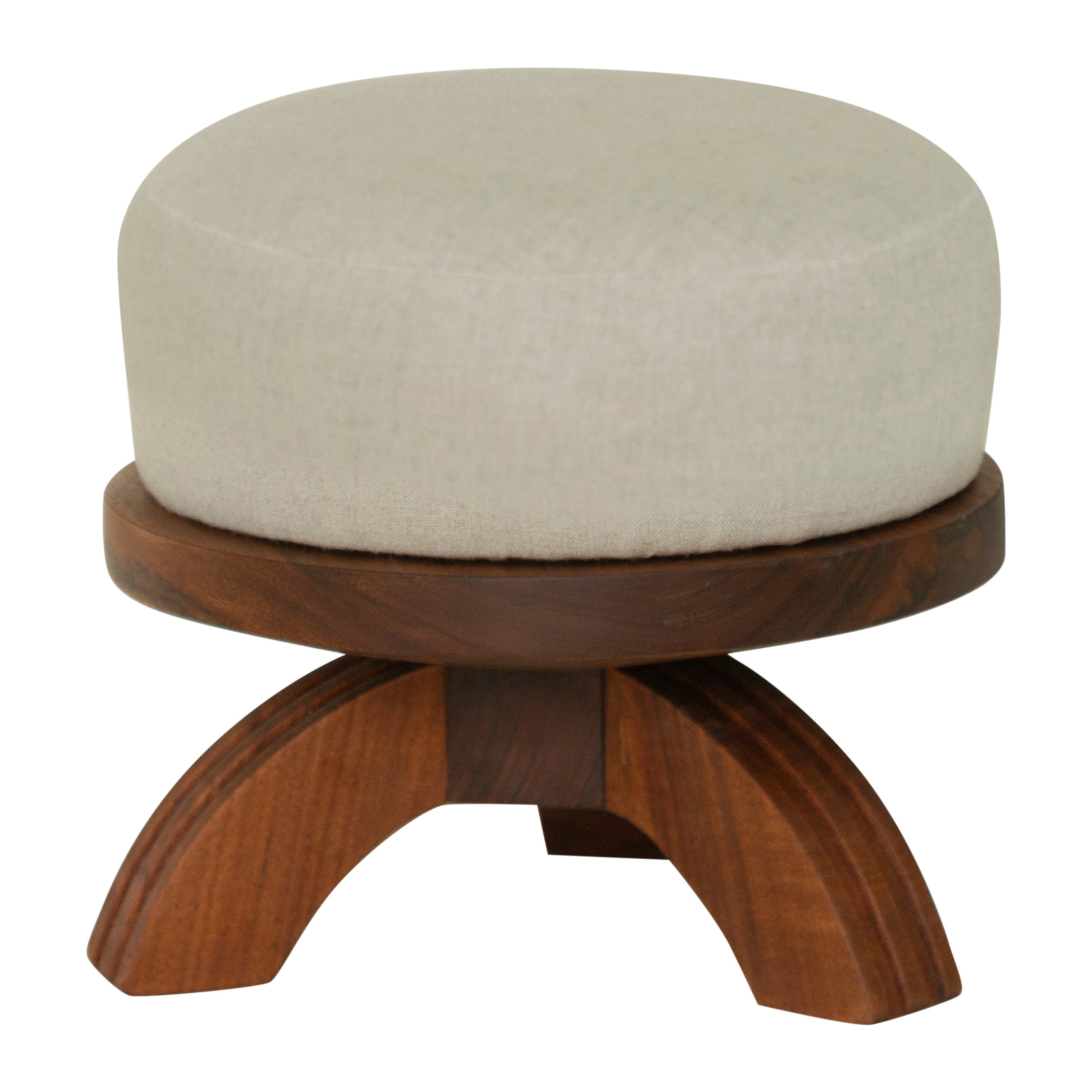 Tara Meditation Ottoman in Tzalam Wood and Linen by Tana Karei For Sale