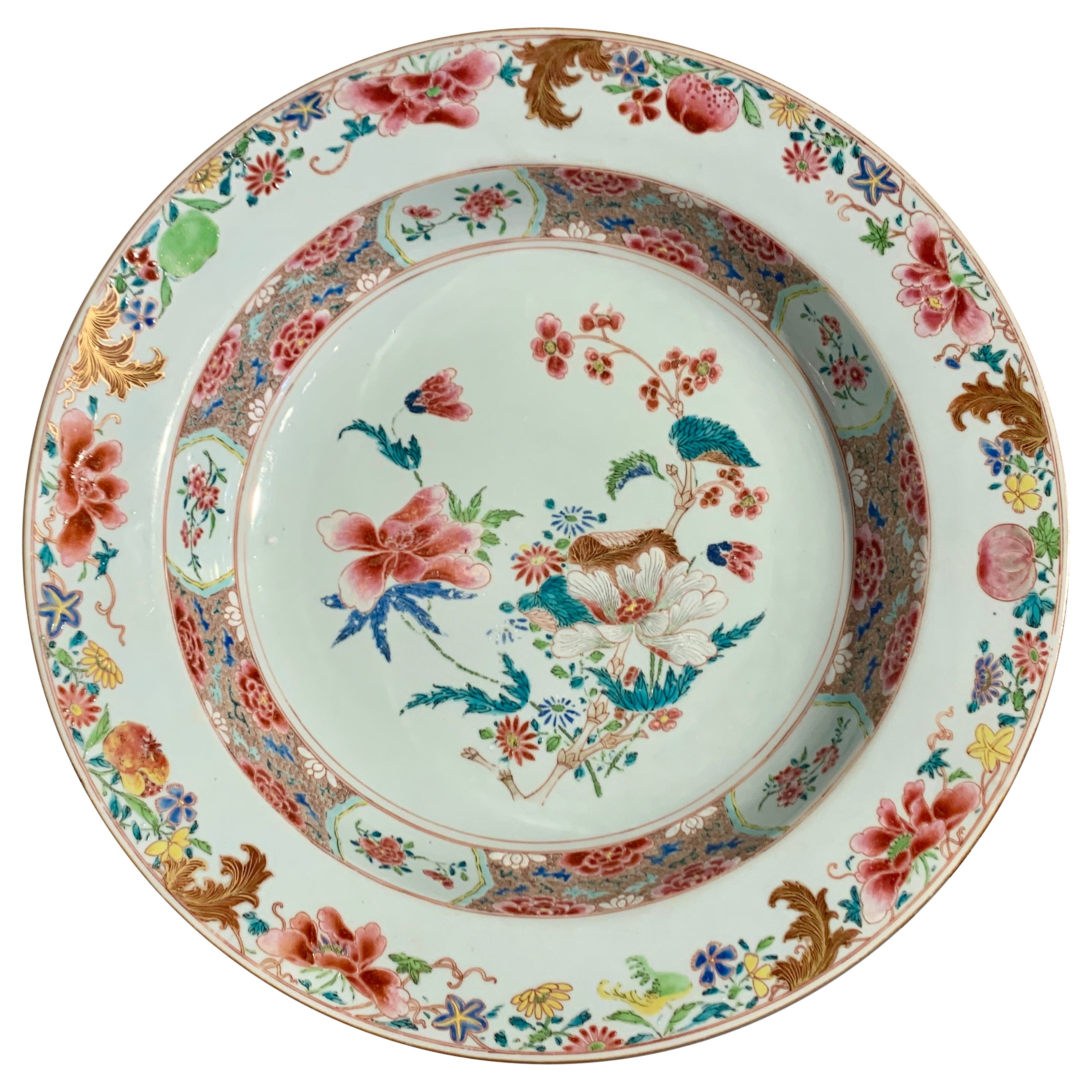 Chinese Export Porcelain Famille Rose Large Deep Dish, 18th Century, China