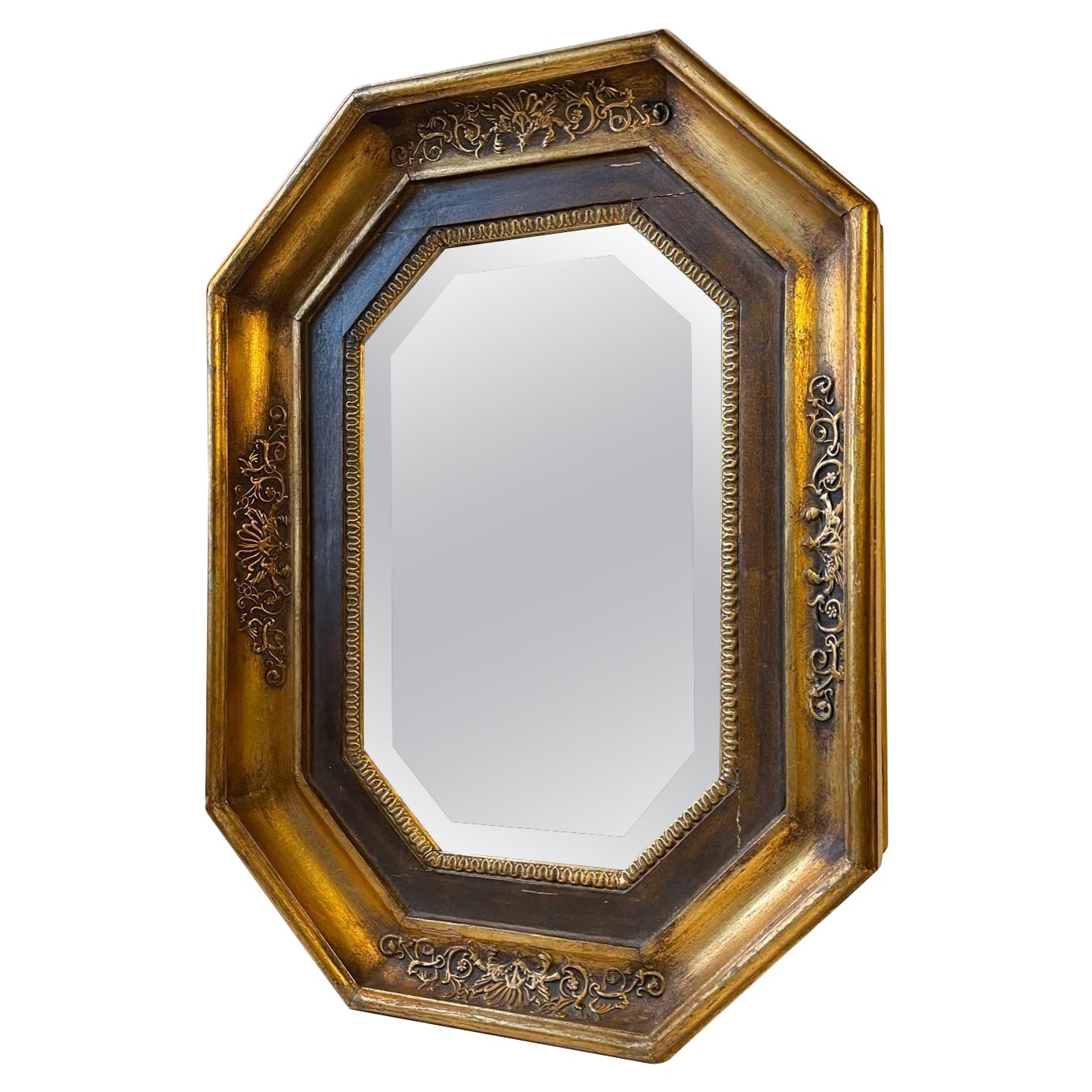 Antique Mirror ottagonale in Wood dorato, Scandinavia, XIX secolo