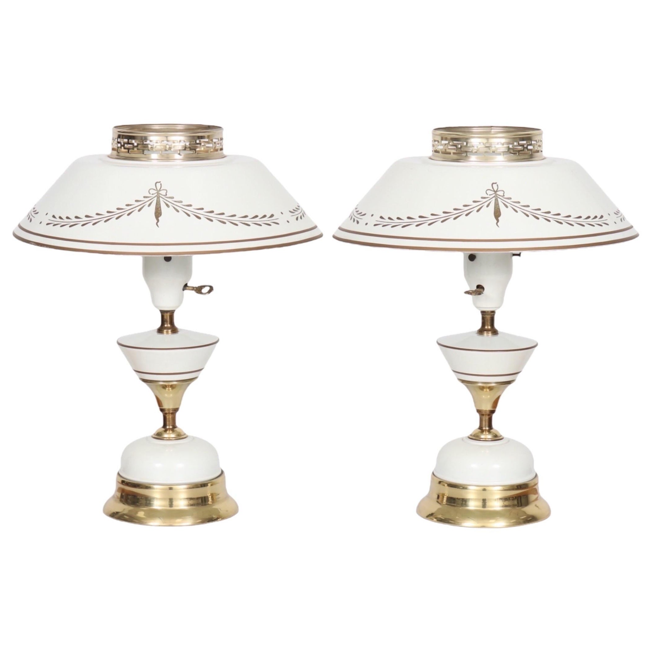 White & Gold Regency Table Lamps, a Pair For Sale